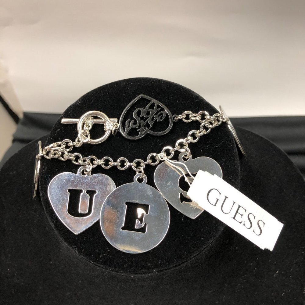 GUESS SILVER TONE LETTER CHARMS 7"‎ BRACELET NWT
